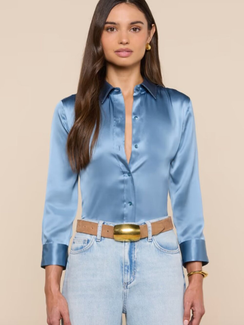 L'Agence Dani Silk Blouse size Small blue mist